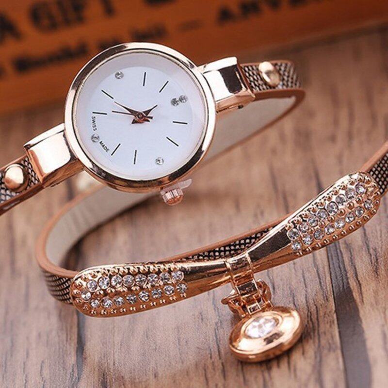 Fashion Elegant Women Diamond Bracelet Wristwatches Lady Pendant Quartz Watches(Brown) Malaysia