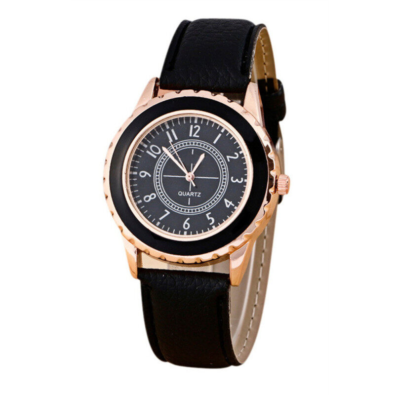 Fashion Womens Faux Leather Band Strap Analog Quartz Wrist Watch Black Malaysia