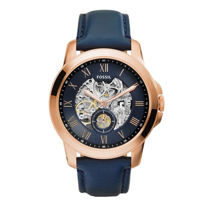 Fossil ME3054 Grant Three-Hand Automatic Navy Leather Watch Malaysia