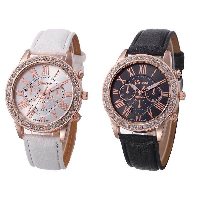 Geneva Fashion Womens Casual PU Leather Band Ladies Wrist Watch 2PCS Malaysia