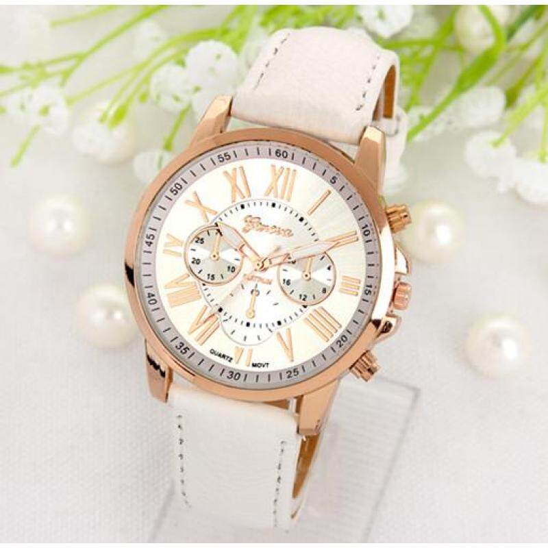 GENEVA Popular Woman Doule Dials Roman Numerals Wristwatch Leather Quartz Women Watch Beige Malaysia
