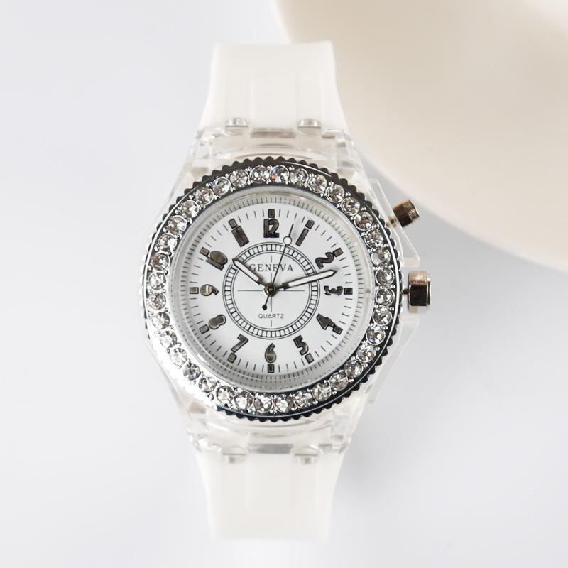 Geneva Women New Fashion Watch Ladies Rhinestone LED Quartz Watch Couple Luminous Wrist Watch - White Malaysia