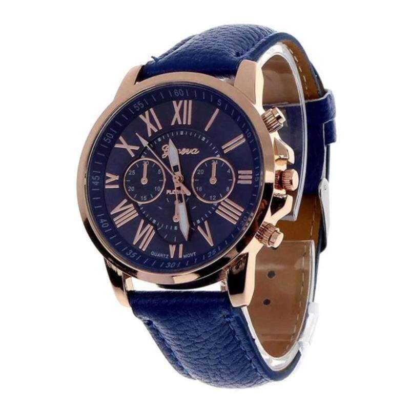 Geneva Womens Fashion Roman Numerals Faux Leather Analog Quartz Watch - Dark Blue Malaysia
