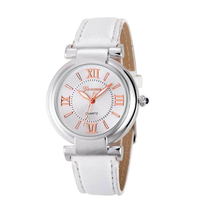 Geneva Womens Fashion Waterproof Quartz Watch Ladies Casual Leather Band Watch - White Malaysia