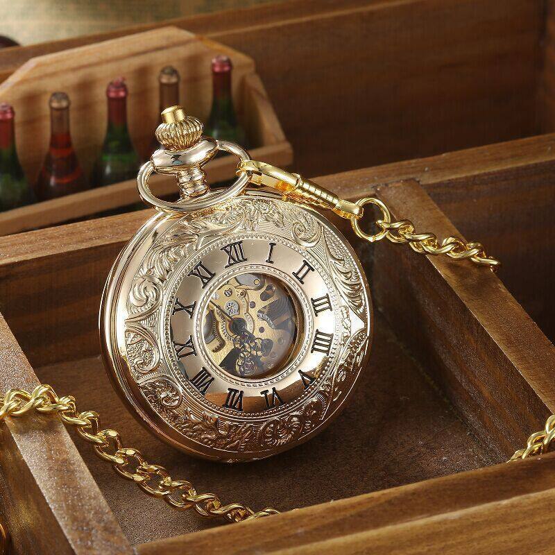 Golden Double Lid Pierced Retro Pocket Watch To Commemorate Pocket Watch Malaysia