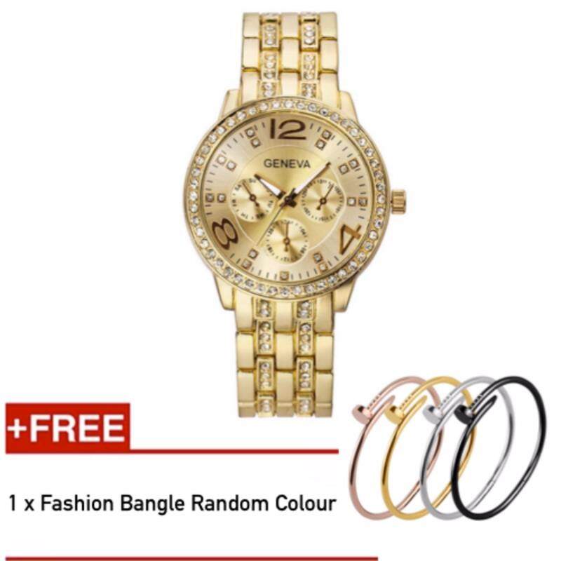*High Quality* Geneva Womens Rhinestone Quartz ladies Analog Crystal Time watches + Bangle Random Color Malaysia