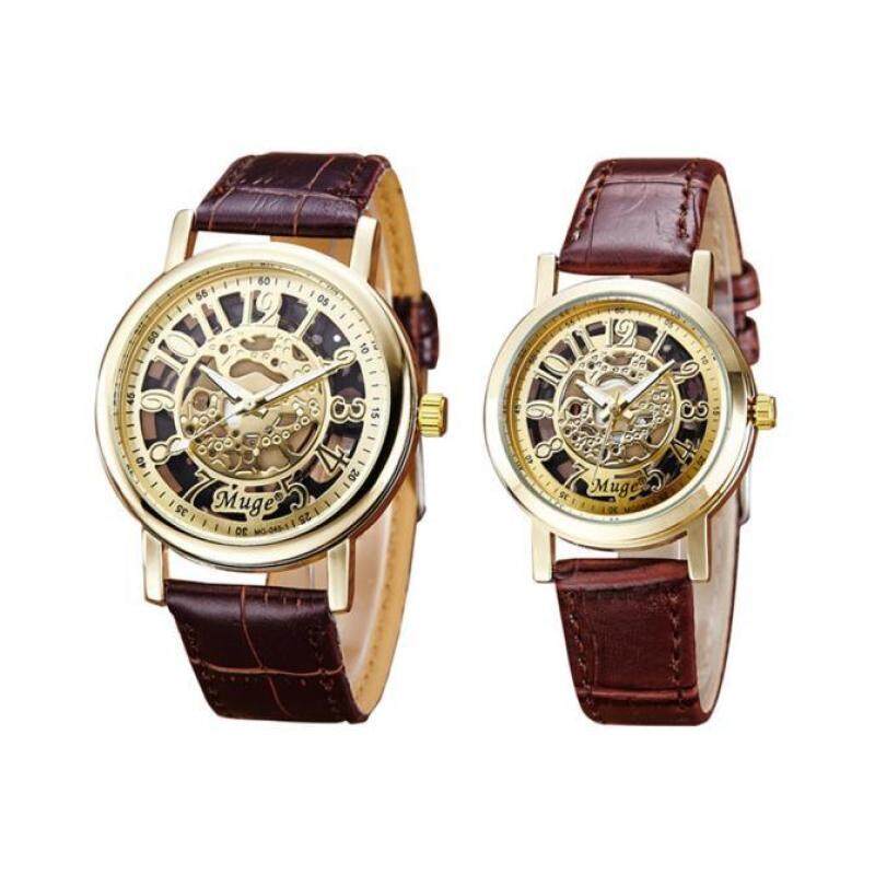 Hot Sale! Classic Wrist Hollow Skeleton Mechanical Couple Watch Leather Strap Wrist Watch Malaysia