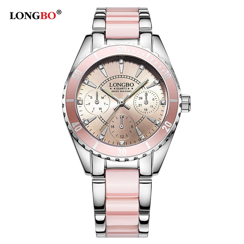 Long wave of selling watches female models in three eyes of ceramic steel watch waterproof luminous quartz ladies watch a generation Malaysia