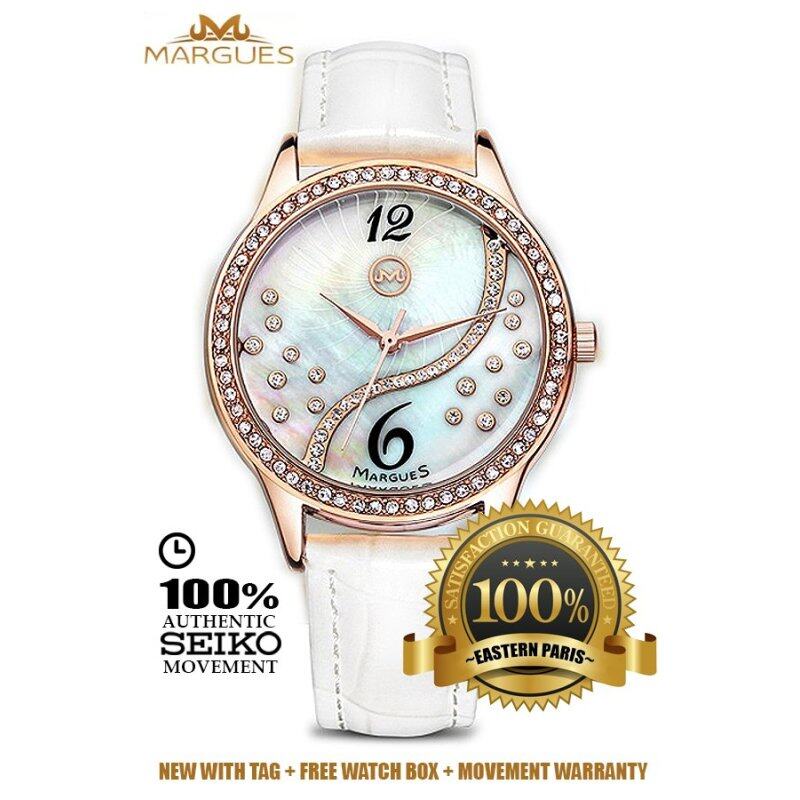 Margues M3016 Seiko Movement Luxury Rhinestone Genuine Leather Women Watch (White) Malaysia