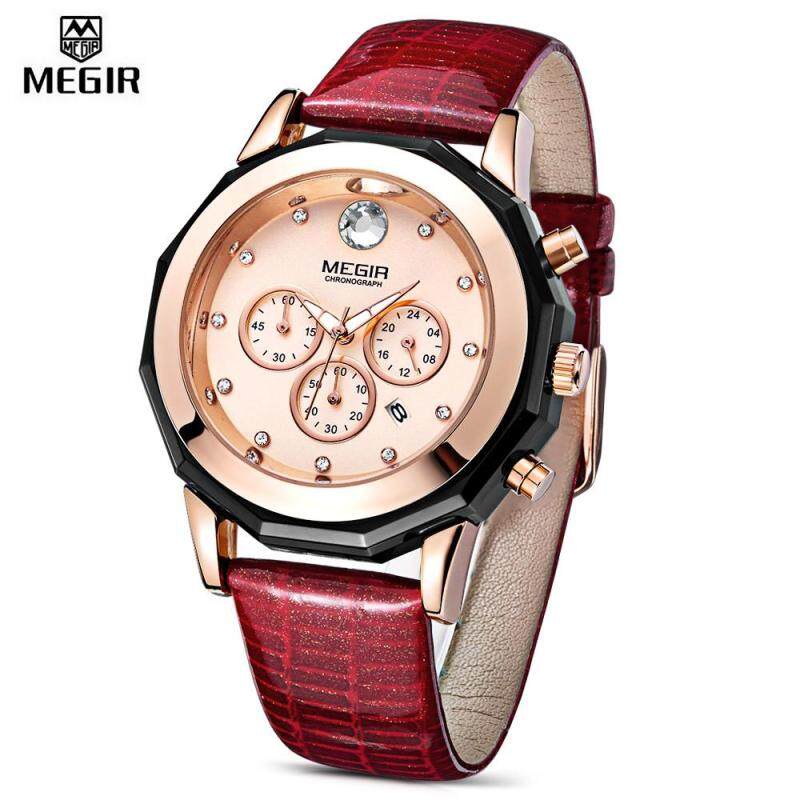 MEGIR ML2042L Women Quartz Watch Rhinestone Calendar Luminous Female Wristwatch Malaysia