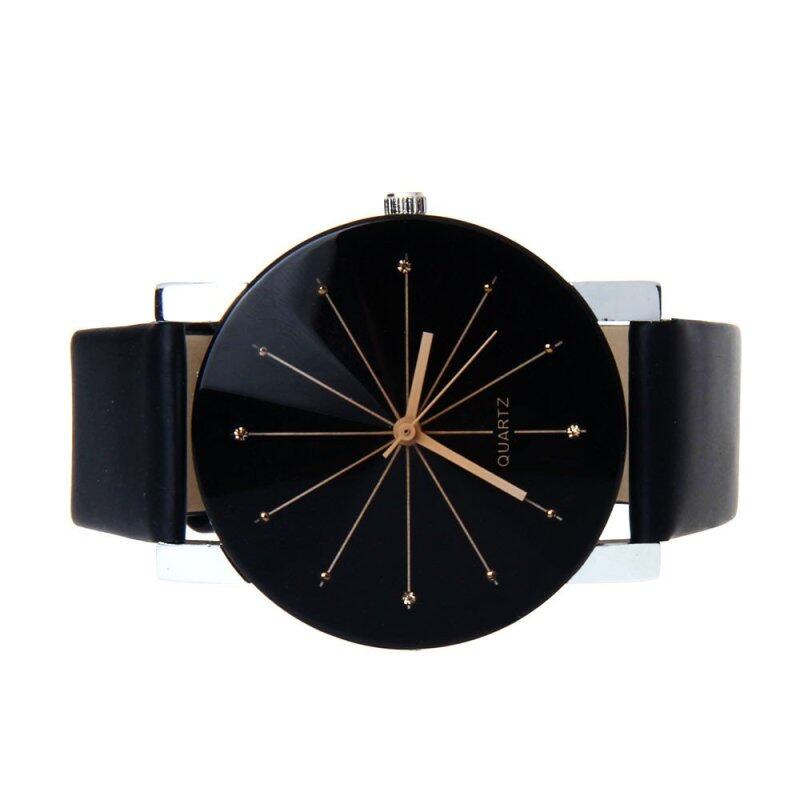 Men Quartz Dial Clock Leather Wrist Watch Black Malaysia