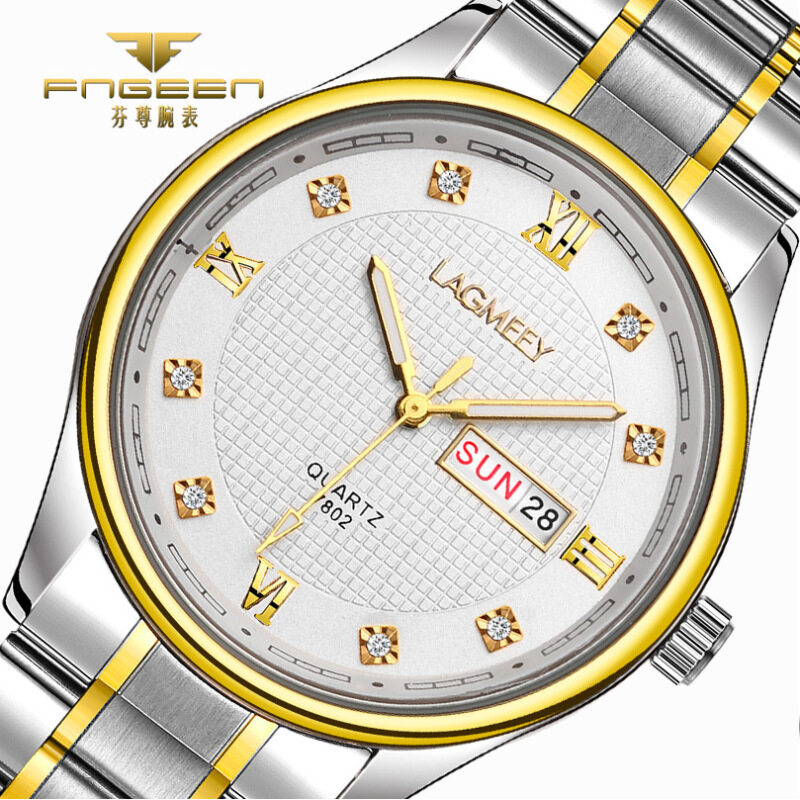Mens fashion watch double calendar quartz watch leisure table non mechanical watches with domestic steel Malaysia