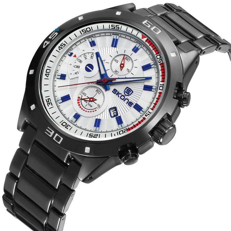 moob Explosion of watches wholesale three eye six needle steel band Watch male fashion men watch quartz watch 7386 (White) Malaysia