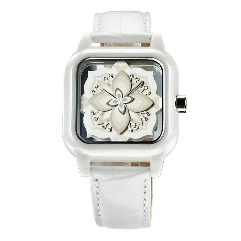 moob HRITO genuine Ms. hollow square dial quartz watch creative petals (white) Malaysia