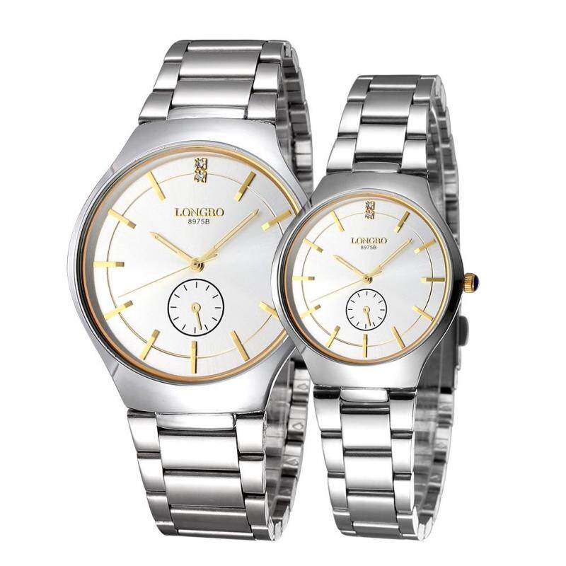 moob LONGBO imported from Japan movement fashion simple dial stainless steel strap couple watches (White) Malaysia