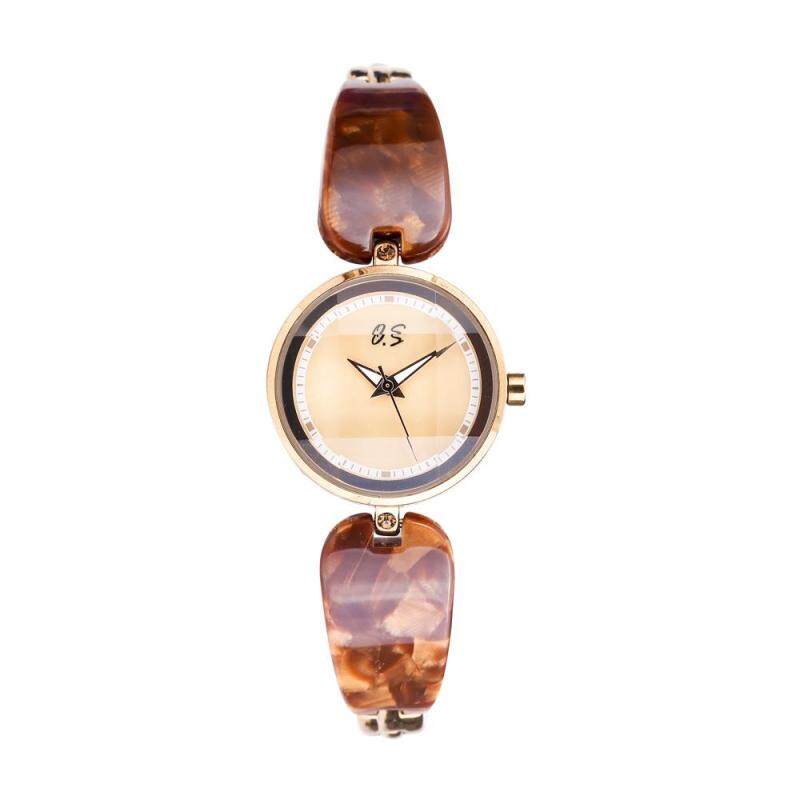 moob Ms. fashion round diamond green resin quartz watch (Gold) Malaysia