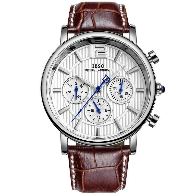 moob Original IBSO Complete Calendar Watches Men Multifunction Man Watch Week Display Genuine Leather Strap Erkek Kol Saati 2016 (White) Malaysia