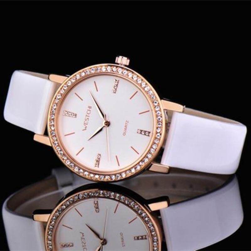 moob West Chi westchi genuine leisure Damen Strip Nail Drill scale belt quartz watch W3116L (Rose goldWhite) Malaysia