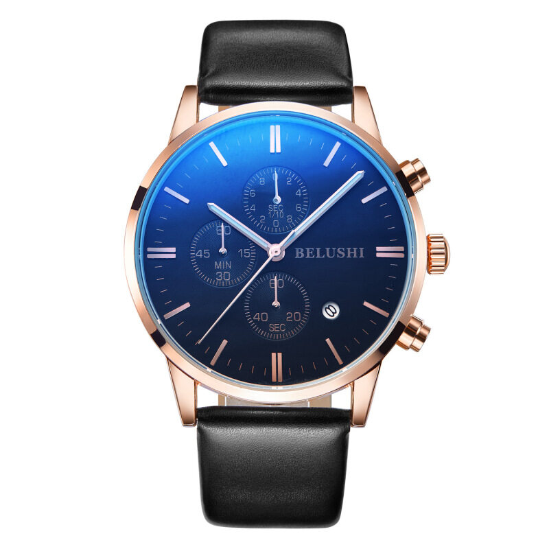 Multi function waterproof explosion man watch, true belt, three eyes, quick sell, through explosion, micro dealer, quartz watch wholesale Malaysia