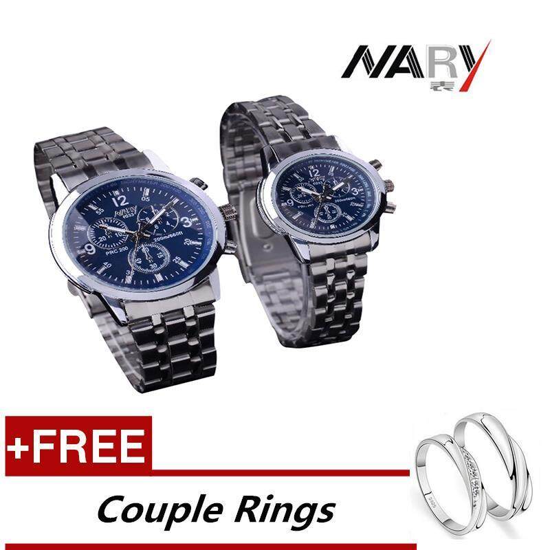 NARY 6033 Dial Classic Couple Lover Women Men Quartz Full Stainless
Steel Wrist Watch Blue +Free Adjustable Lovers Rings (Buy 1 Get 1
Free) Malaysia