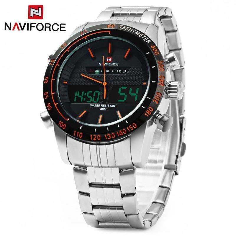 NAVIFORCE NF9024 Dual Movt Men Quartz Watch Analog Digital LED Wristwatch Calendar Watches Stainless Steel Strap Malaysia