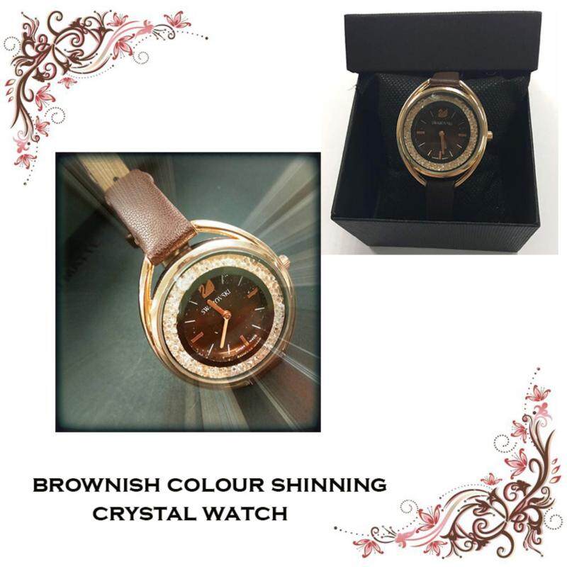 NEW SWAROVSKI LEATHER HIGH QUALITY BROWN TONE WATCH FOR WOMEN Malaysia