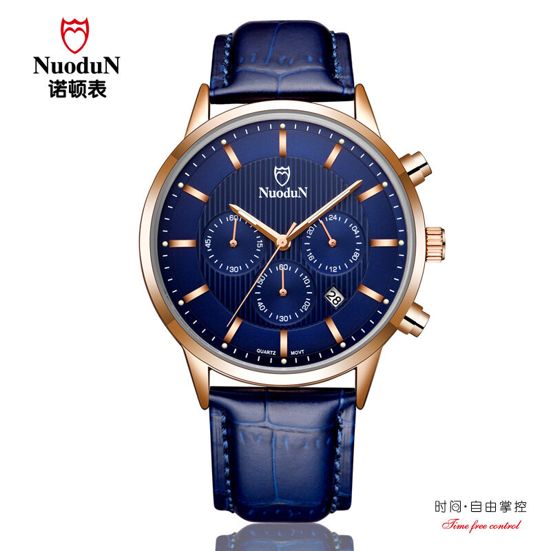 Norton waterproof three eye, six needle multi-function Large Dial Mens belt watch, luminous fashion quartz watch Watch Malaysia