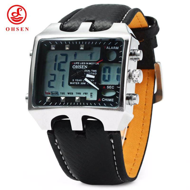 OHSEN AD0930 MALE DUAL TIME LED SPORTS DIGITAL WATCH WITH DATE WEEK ALARM CHRONOGRAPH SEPARATE SECOND DIAL (BLACK) One SIze Malaysia