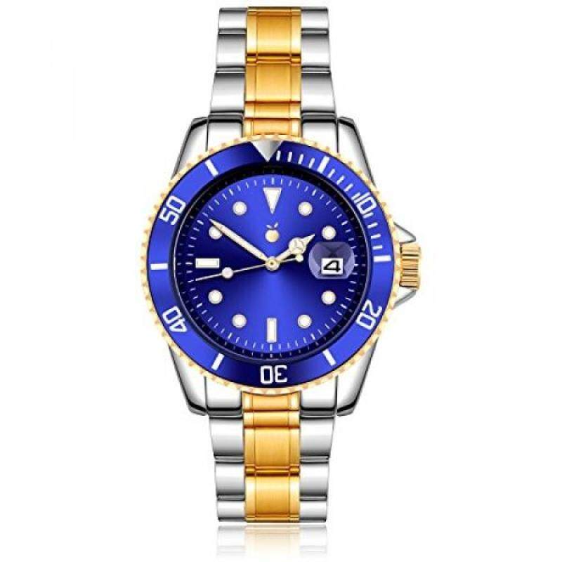 Orange Mens Watch Gold Plated Two Tone Stainless Steel Blue Dial Dive Quartz Analog Watch with Date Malaysia