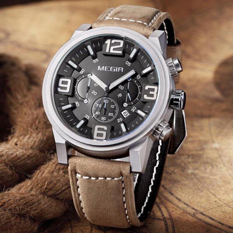 Original MEGIR Popular Brand Mens Chronograph Leather Watch
Military Male Watch Sports Quartz-Watch Mens Wristwatch Megir 3010 Malaysia