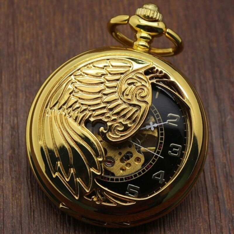 oxoqo Creative mechanical watch animal phoenix pattern providespacket machine carved gold pocket watch (Yellow) Malaysia