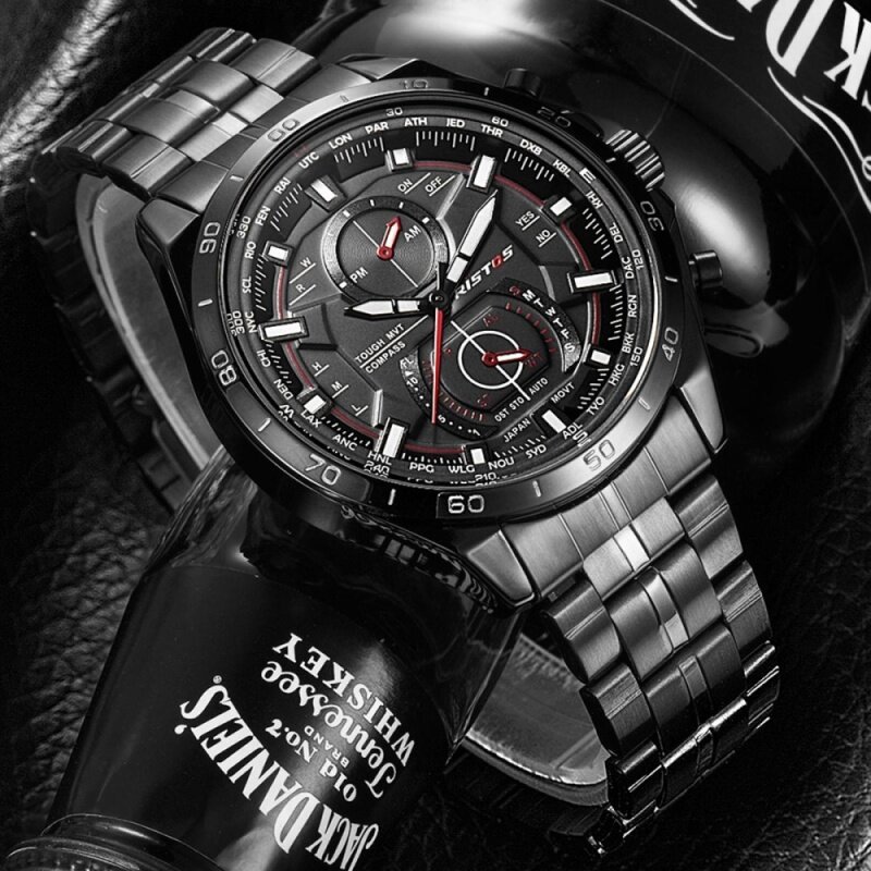RISTOS Stainless Steel Watchband Watch Sports Military Watch Wristatch Men Quartz Watches 9325 Malaysia