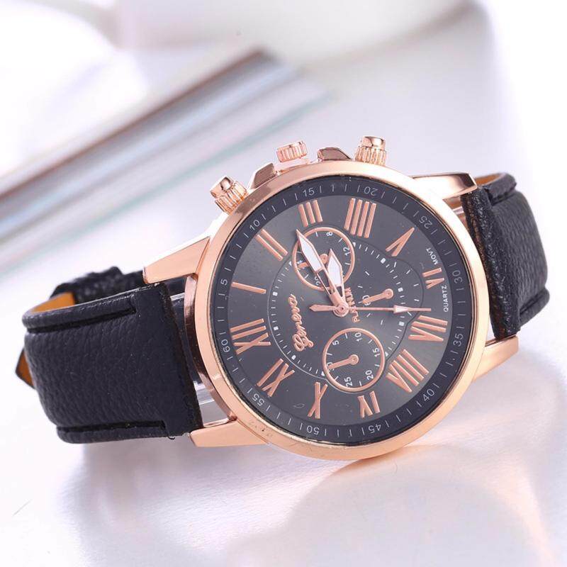SALE Geneva Luxury Round Stainless Steel Leather Unisex Simple Classic Casual Quartz Men / Women Fashion Watch (Black) Malaysia