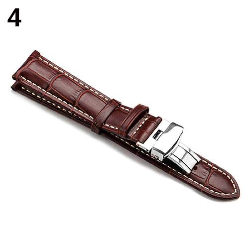 Sanwood® Universal Faux Leather Watch Strap Band Fashion Business Foldable Clasp Wristband 16 mm (Brown&white Stitch) Malaysia