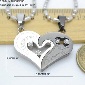 Silver Tone Black Men Women His Her Couples Heart Charm PendantNecklace W/ Sausage Chain 50cm Julai 2018 - 2 Silver Tone Black Men Women His Her Couples Heart Charm PendantNecklace W/ Sausage Chain 50cm - 2