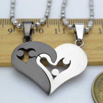 Silver Tone Black Men Women His Her Couples Heart Charm PendantNecklace W/ Sausage Chain 50cm Julai 2018 - 3 Silver Tone Black Men Women His Her Couples Heart Charm PendantNecklace W/ Sausage Chain 50cm - 3