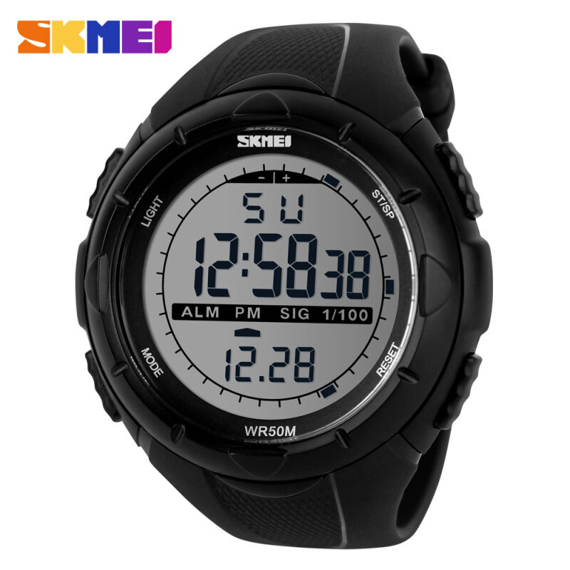 SKMEI 1025 Rubber Strap Waterproof Fashion Casual Business Sport Men Male Digital Wrist Watch (Date/Calendar/Alarm/Stopwatch/Light) - Black Malaysia