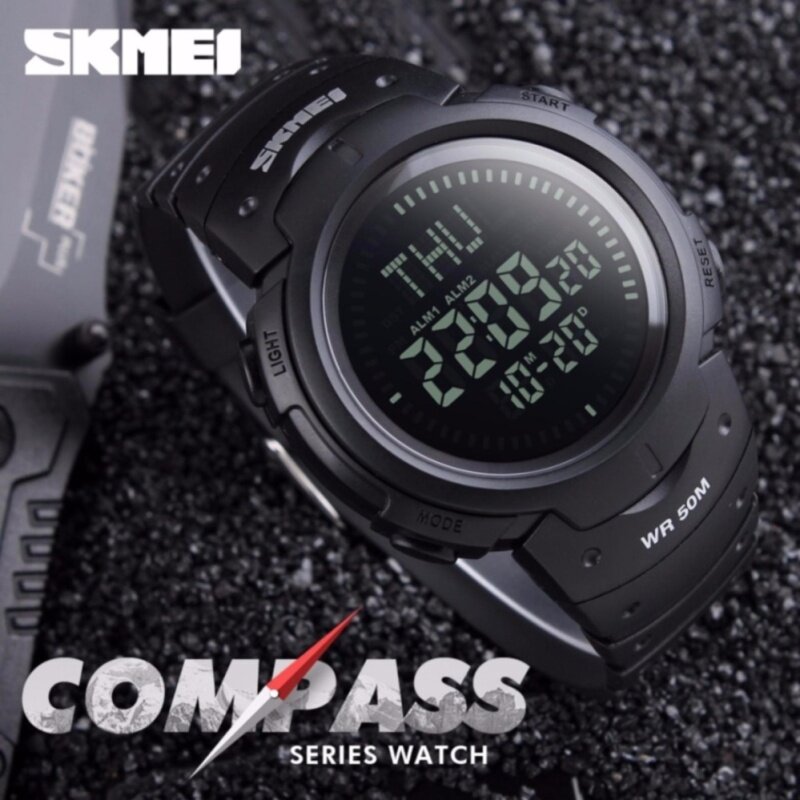 SKMEI 1231 Men Outdoor Sports Compass Watch Waterproof LED Digital Watch (Black) Malaysia
