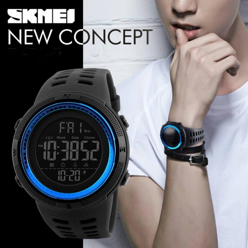 SKMEI 1251 Men Sports Watches Countdown Double Time Watch Alarm Chronograph Digital Wristwatches 50M Waterproof Clock Malaysia