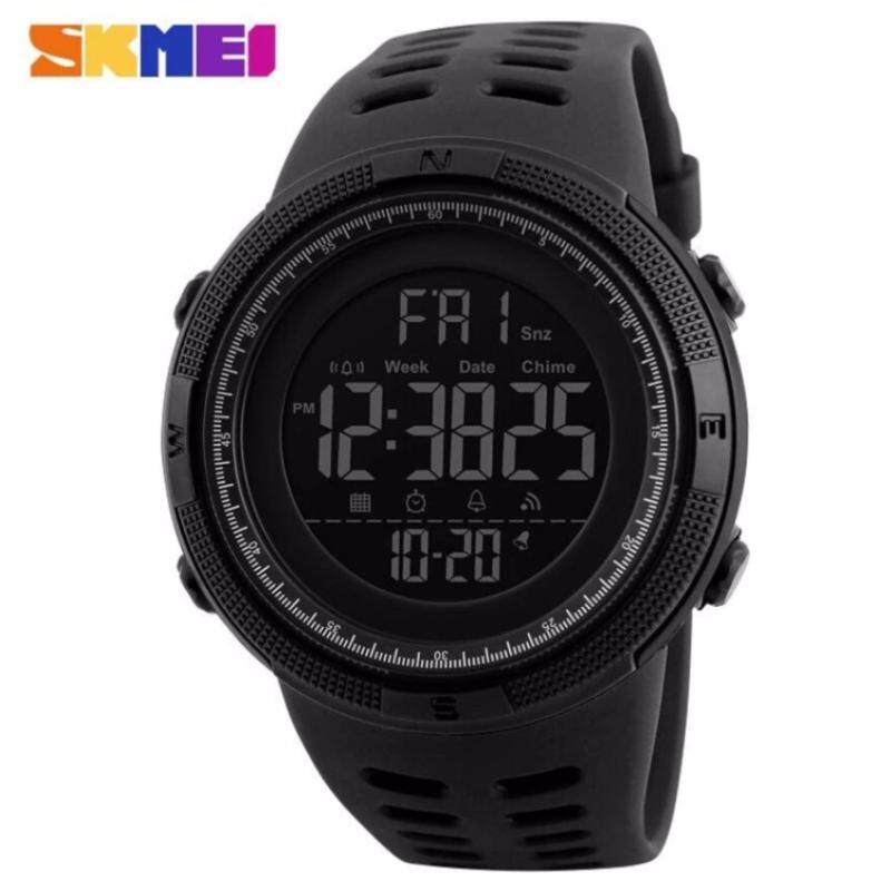 SKMEI 1251 Mens Sports Watches Countdown Double Time Watch Alarm Chrono Digital Wristwatches 50M Waterproof Watches - All Black Malaysia