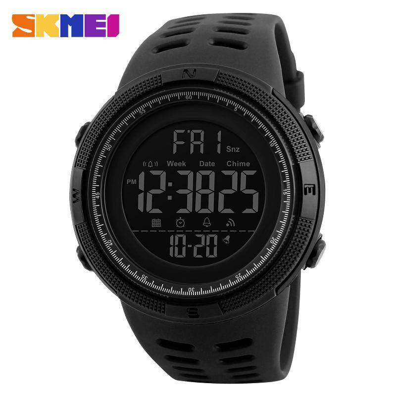 SKMEI Men Sports Watches Countdown Double Time Watch Alarm Chrono Digital Wristwatches 50M Waterproof Watches 1251 - All Black Malaysia