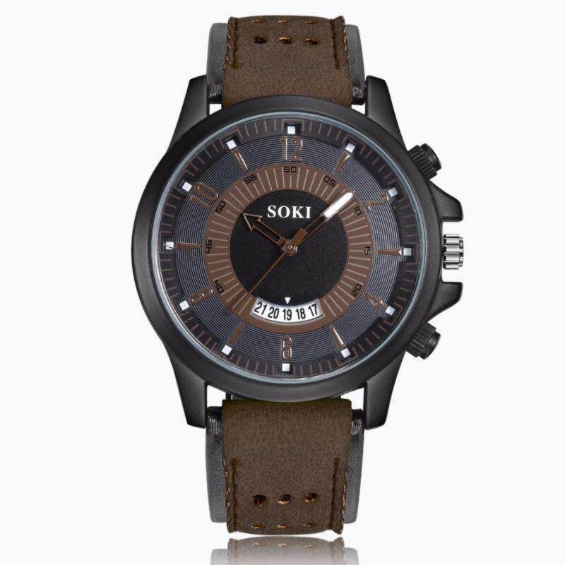 Soki Mens Military Style Calendar Aviator Leather Strap Watch v2 Malaysia