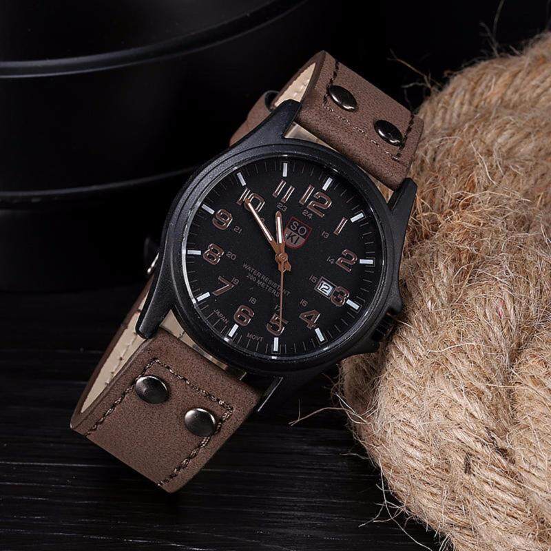 SOKI Mens Military Style Calendar Leather Strap Watch Malaysia