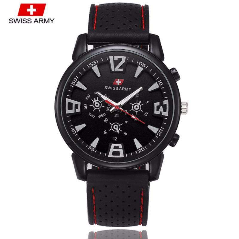 Swiss Army 002 Military Mens Silicone Strap 3 Dial Display Fashion Sport Watch (Full Black) Malaysia