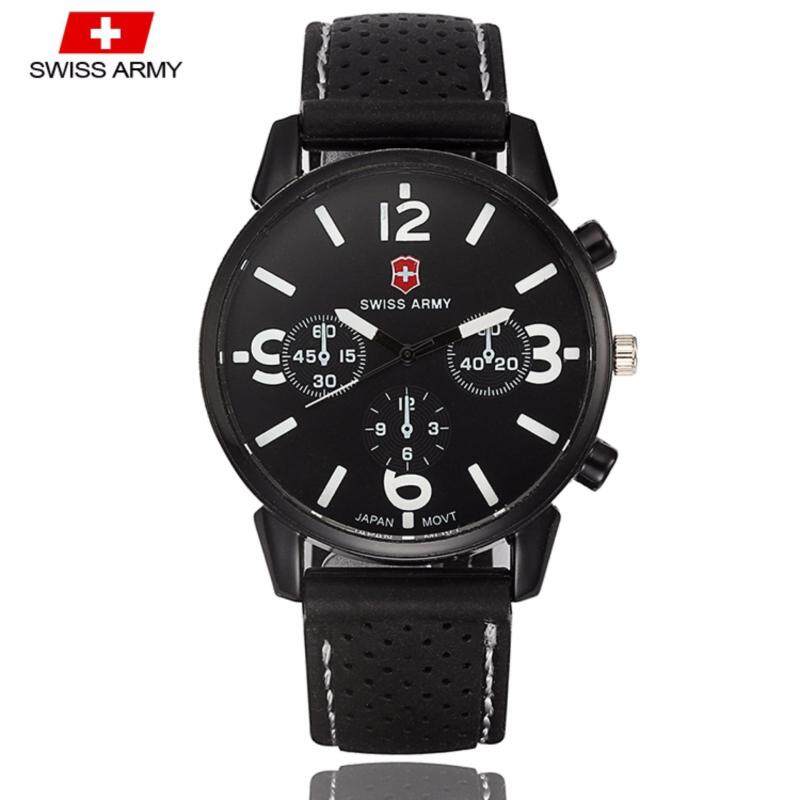 Swiss Army 1102 Military Mens Silicone Strap 3 Dial Display Fashion Sport Watch (Black White) Malaysia
