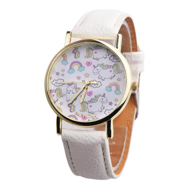 Useful Girls Cute Cartoon Rainbow Unicorn Quartz Analog Faux Leather Band Wrist Watch (Black) Malaysia