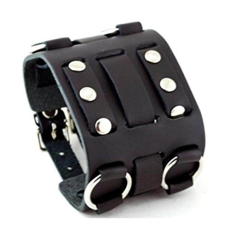 Wide Black Leather Tri Clasp Cuff Wrist Watch Band Rock Bracelet Cuff Cool By United Watchbands Malaysia