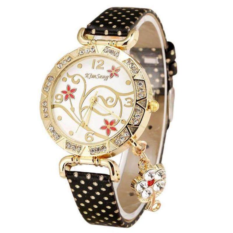 Woman Orchid Pattern Fashion Design Lady Watch Black Malaysia