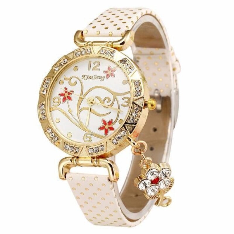 Woman Orchid Pattern Fashion Design Lady Watch White Malaysia