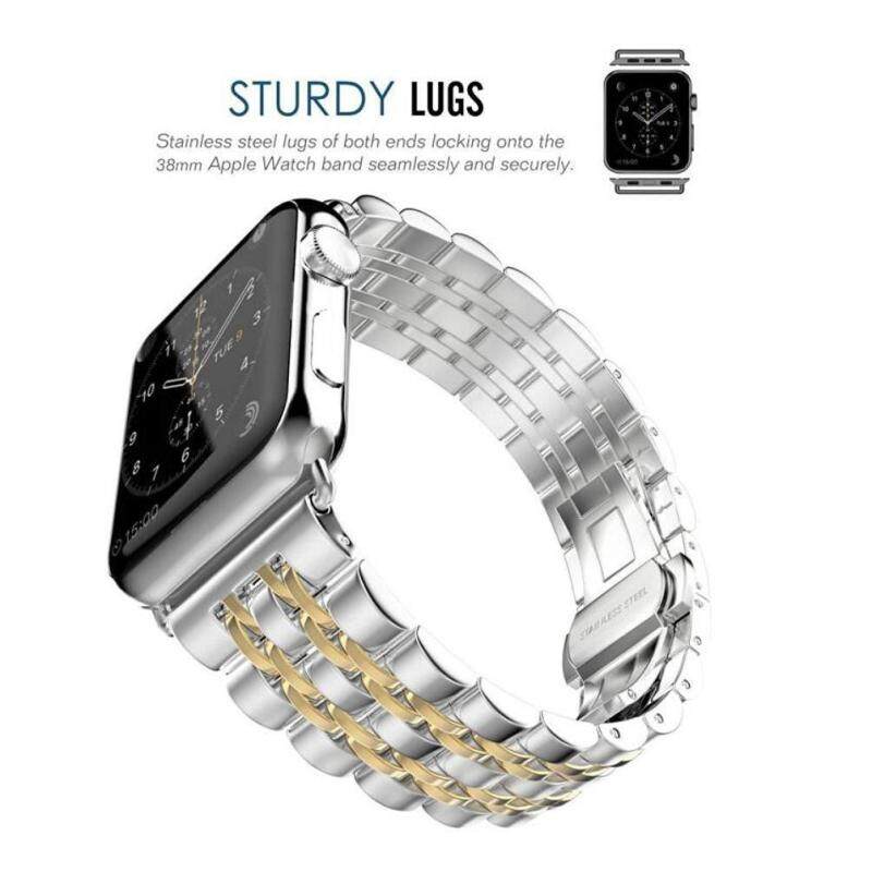 Womdee Apple Watch Band Stainless Steel Link Bracelet Double Button Folding Clasp Replacement Strap For Apple Watch 38mm SilverGold Malaysia